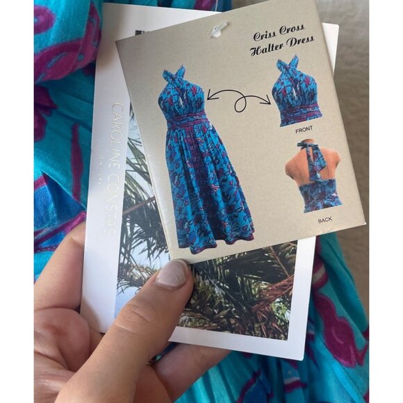 Caroline Constas Blue Floral Halter Maxi Dress Size M NWT Fit Flare Resort Vacay - Picture 9 of 10